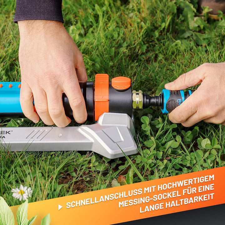 GRÜNTEK Metall Oszillations-Rasensprenger, Beregner mit flexiblem Bewässerungsbereich, Rasen-Sprenge