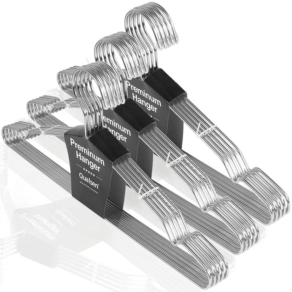 Qualsen Kleiderbügel Metall mit Rutschfester Nut, Silber 30 Stück, 42 cm | Kleiderbügel Strapazierfä