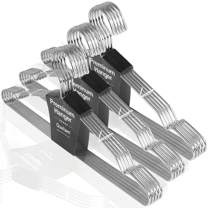 Qualsen Kleiderbügel Metall mit Rutschfester Nut, Silber 30 Stück, 42 cm | Kleiderbügel Strapazierfä