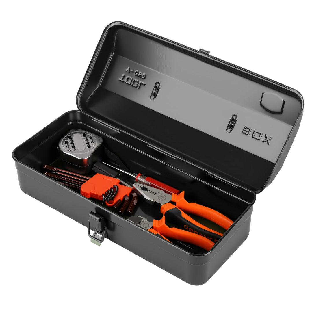 Werkzeugkiste Metall, Werkzeugkoffer Leer, 37x16x12cm Robust Langlebig Metall Werkzeugkasten mit Tra