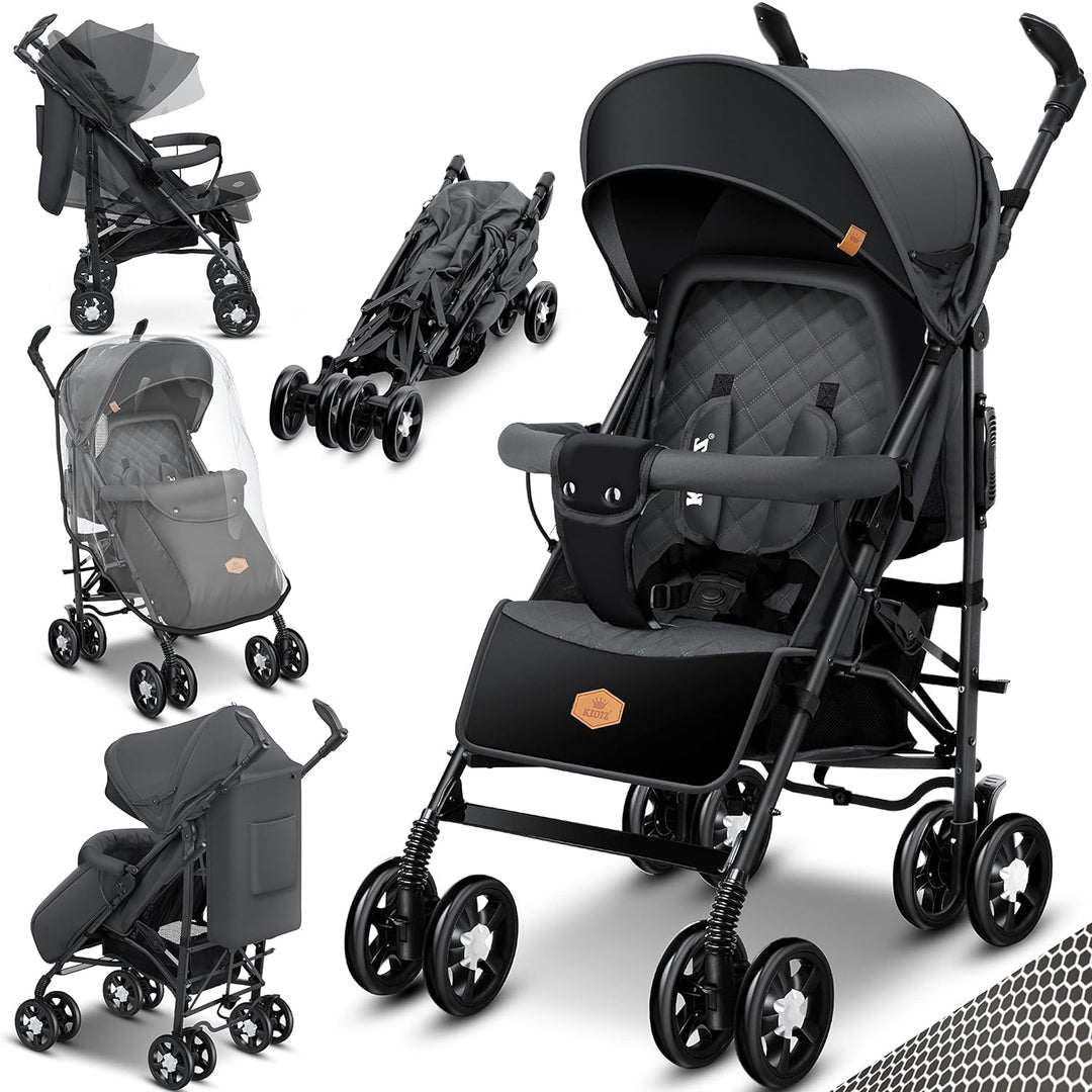 KIDIZ® Kinderwagen City-Pro Buggy Kinderbuggy klappbar Liegebuggy Sportwagen Faltbar 360° 6-Zoll-Räd