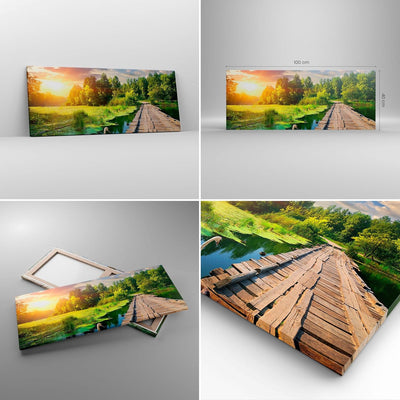 Bilder auf Leinwand 100x40cm Leinwandbild Architektur Promenade Schwan Landschaft Gross Wanddeko Bil