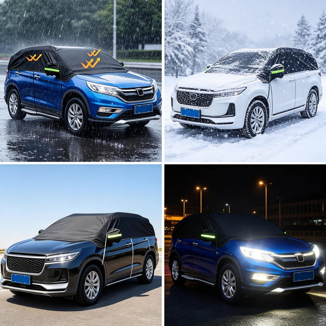 Auto Halbgarage Schwarz,Wasserdicht 210D Universal Halbgarage für SUV für Auto Allwetterschutz vor R