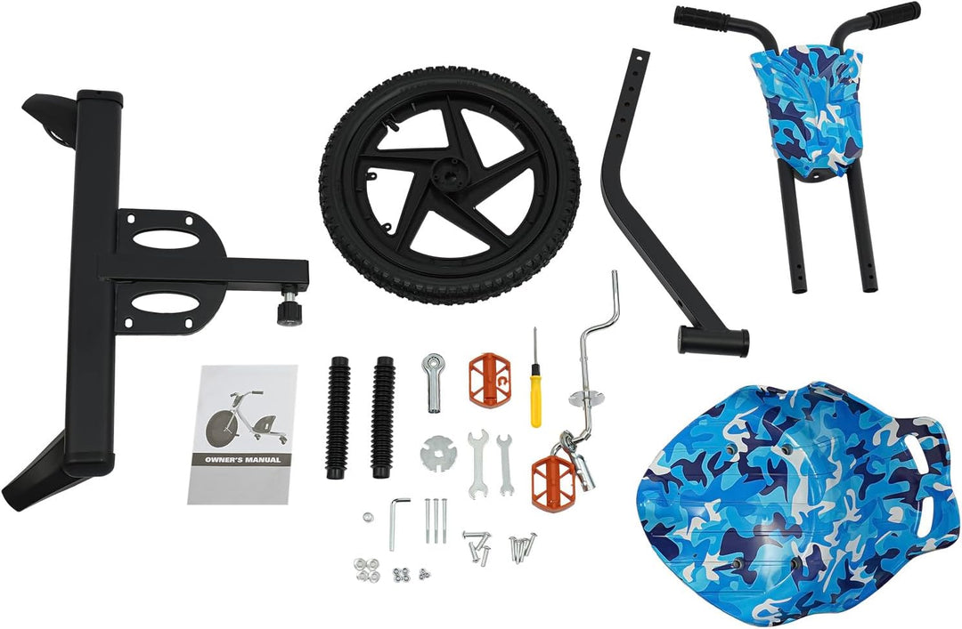 Pedal Drift Scooter für Kinder, Blau Tarnmuster Design, Leuchtende Hinterräder & Verstellbare Länge