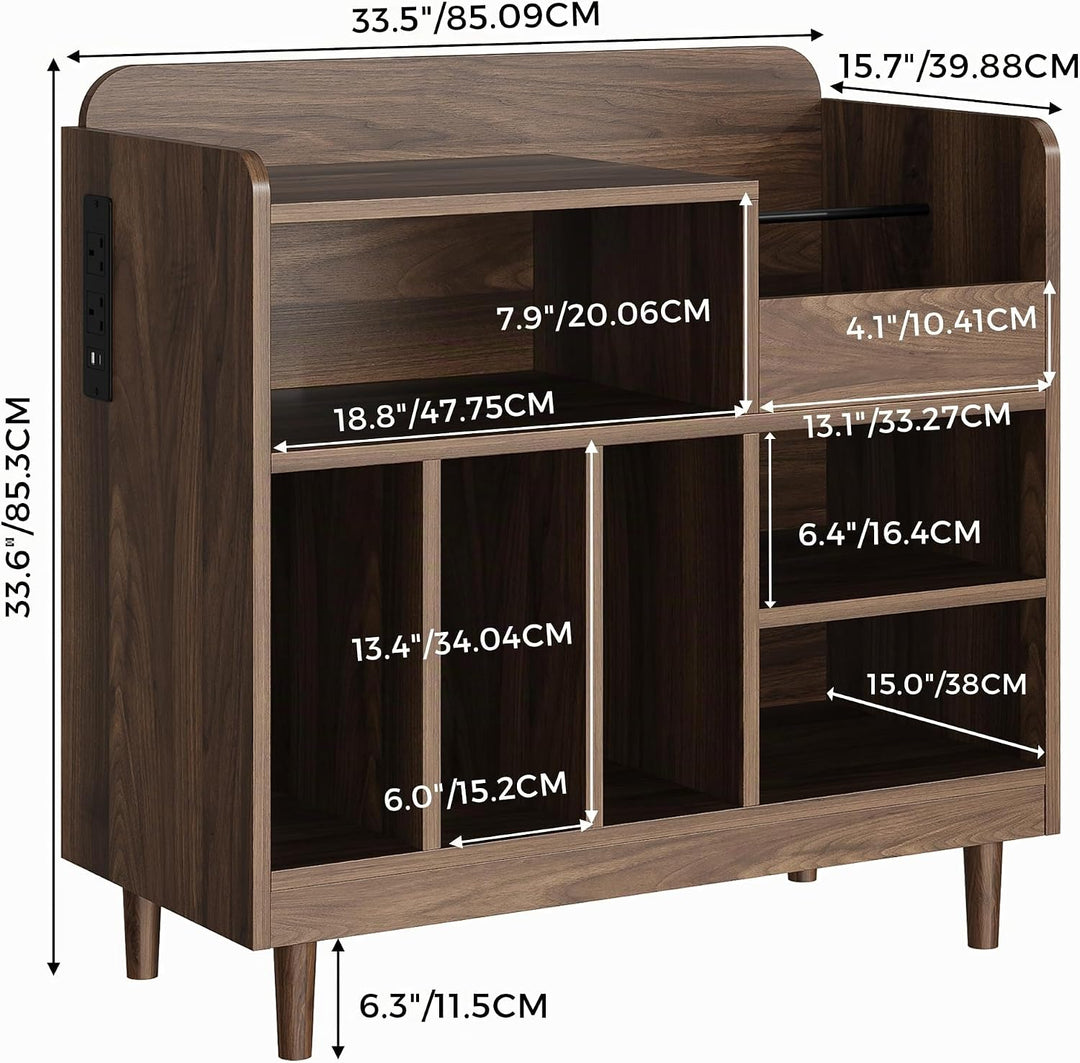 IRONCK Vinyl Plattenspieler Regal mit Ladestation, Schallplatten Aufbewahrung Schallplattenständer f
