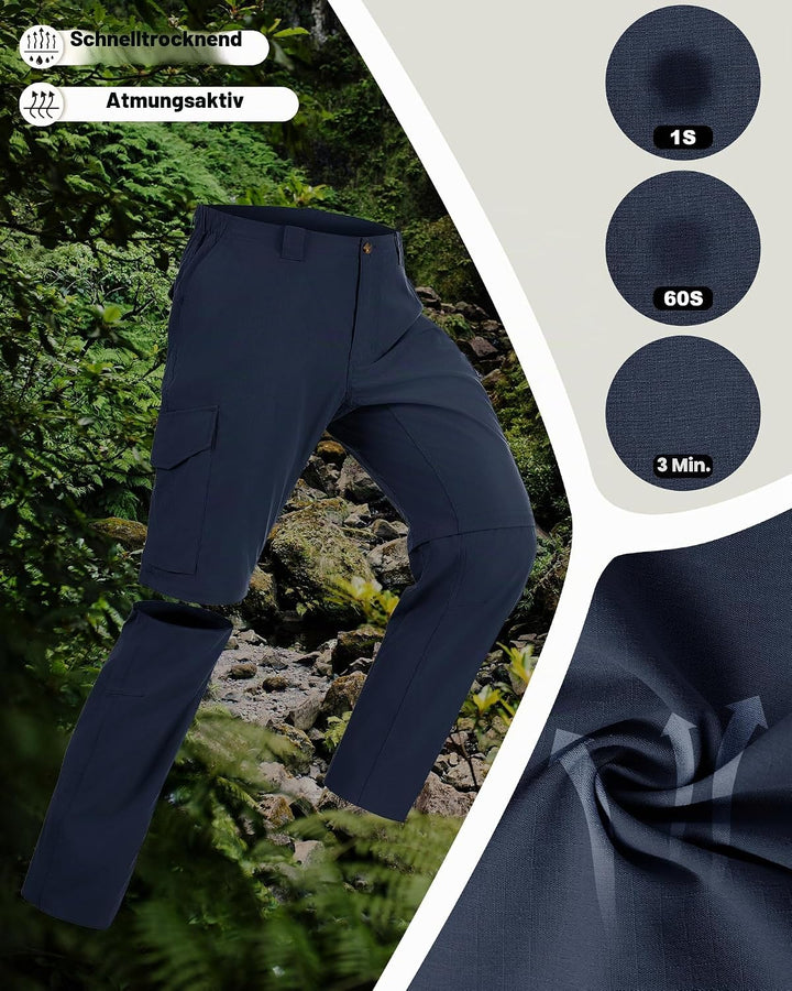 33,000ft Wanderhose Herren Zip Off Trekkinghose, Atmungsaktiv Abnehmbar Stretch Outdoorhose mit 6 Ta