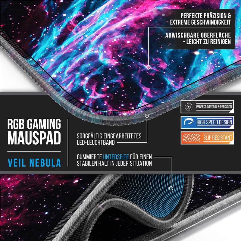 Titanwolf - RGB Gaming Mauspad - LED Schreibtischunterlage - 800x300 mm - XXL Mousepad - LED Multi C