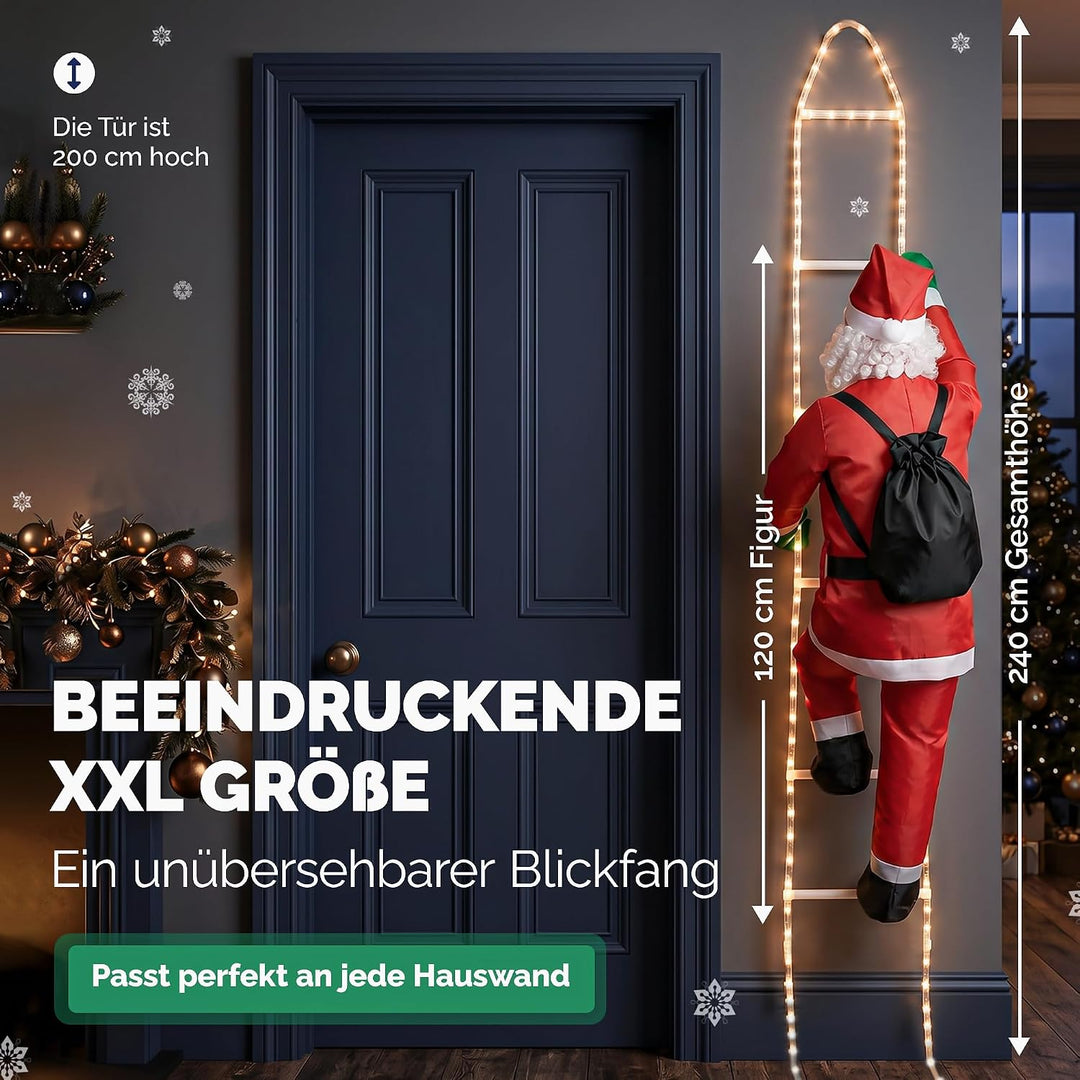 MONZANA® LED Weihnachtsmann Leiter XXL 240cm In-/Outdoor Timer 8 Leuchtfunktionen Fernbedienung dimm