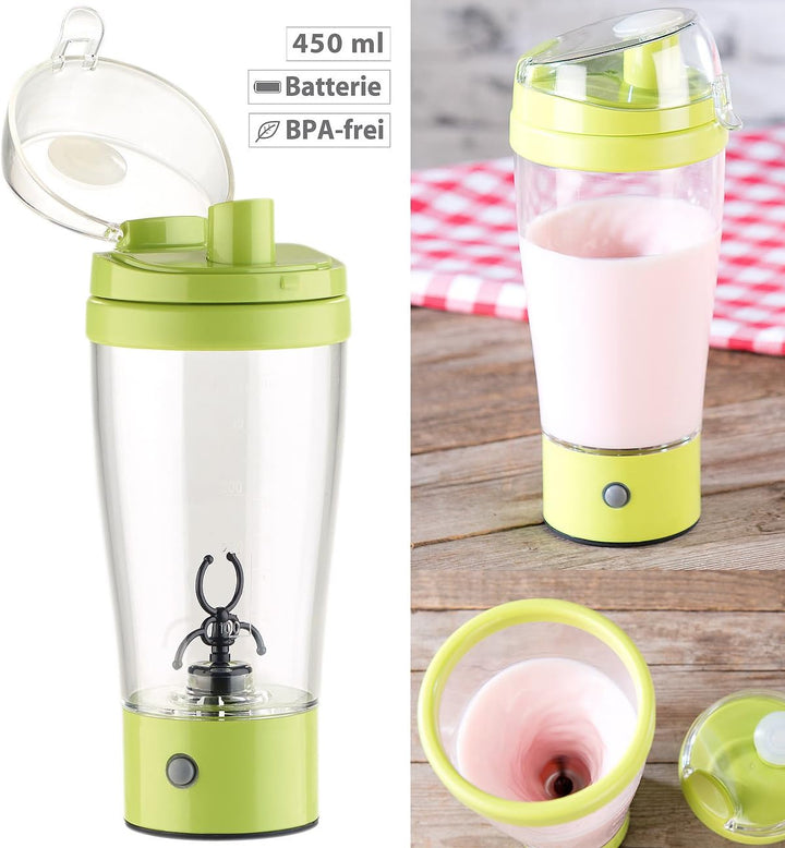 Rosenstein & Söhne Elektrischer Shaker: 2er-Set selbstrührende Trinkbecher mit elektrischem Quirl, B