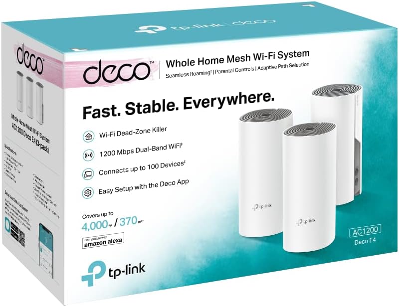 TP-Link Deco E4 Mesh WLAN Set (2er Pack), AC1200 Dual Band Router & Repeater (Reichweite bis zu 260m