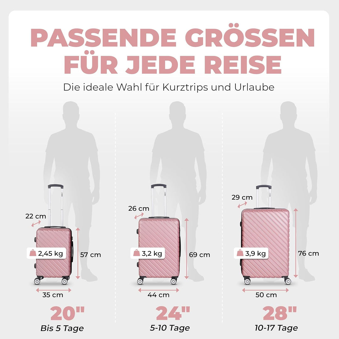 3erKoffersetXXL Komplettpaket – Sichere und leichte ABS Hartschalenkoffer 20"24"28" mit Rollen – Rei