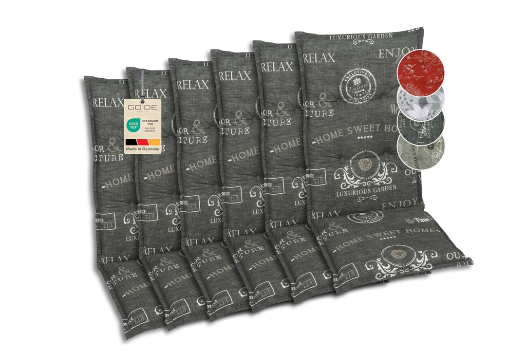 Bequeme und attraktive Polsterauflagen für Hochlehner-Gartenstühle (6er-Set, Stempel anthrazit, Hoch