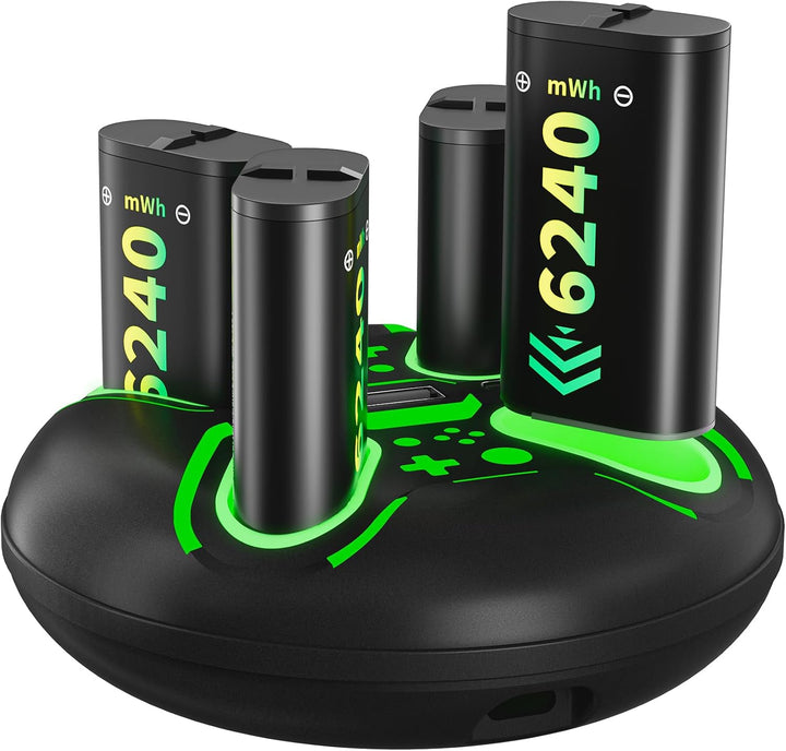 für Xbox Controller Charger mit 4x6240mWh Akkus, Schnellladestation mit LED-Anzeige, Kompatibel mit