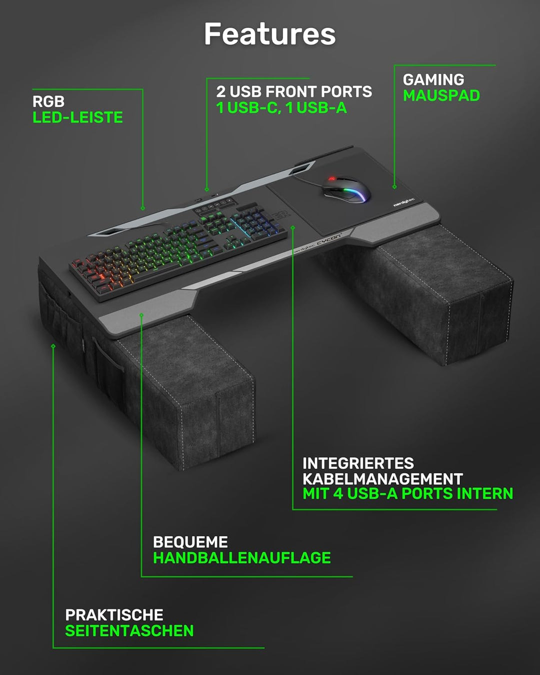 Couchmaster® CYCON² Fusion Grey, Couch Gaming Auflage für Maus & Tastatur (für PC, PS4/5, Xbox One/S