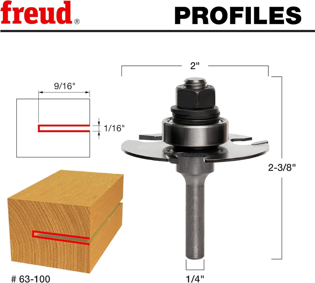 Freud 63-100: 9/16 Zoll Tiefe Nutfräser Set 1/16" Nutfräser-Set 9/16" Tiefenschnitt (1/4" Schaft), 1