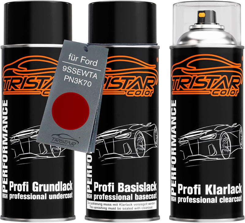 Autolack Spraydosen Set für Ford 9SSEWTA / PN3K70 Candy Red Perl Grundlack Basislack Klarlack Sprühd