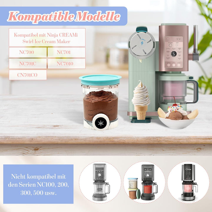 KASURE 4 Stück Ninja Swirl Creami Behälter, 480ml Eisbehälter Becher mit Deckel Zubehör Eisbehälter