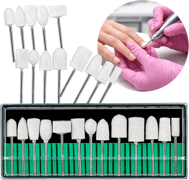 12 Teilig Filzpolierer Set Ersatzaufsätze | Schleifkörperset für Maniküre Pediküre Nagelpflege | Nag