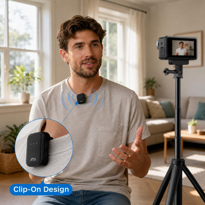 XTU Mic 1 Bluetooth Drahtloses Mikrofon, Mini Ansteckmikrofon für Action-Kameras, Vlogging, Live-Str