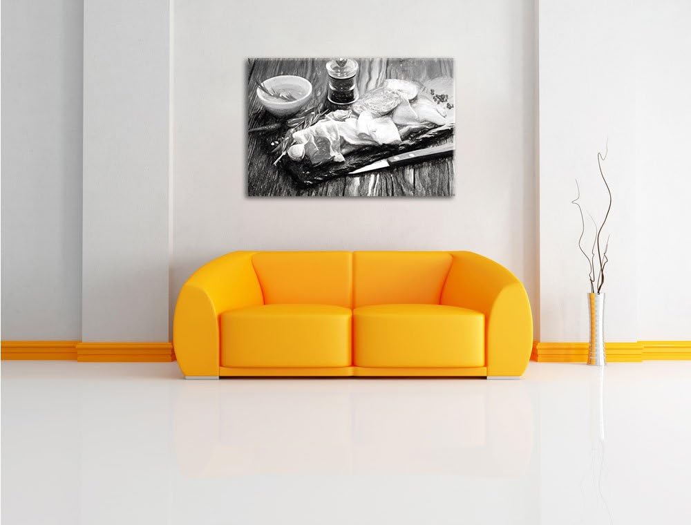 Pixxprint Antipasti verschiedener Wurstsorten Kunst Kohle Effekt, Format: 100x70 auf Leinwand, XXL r