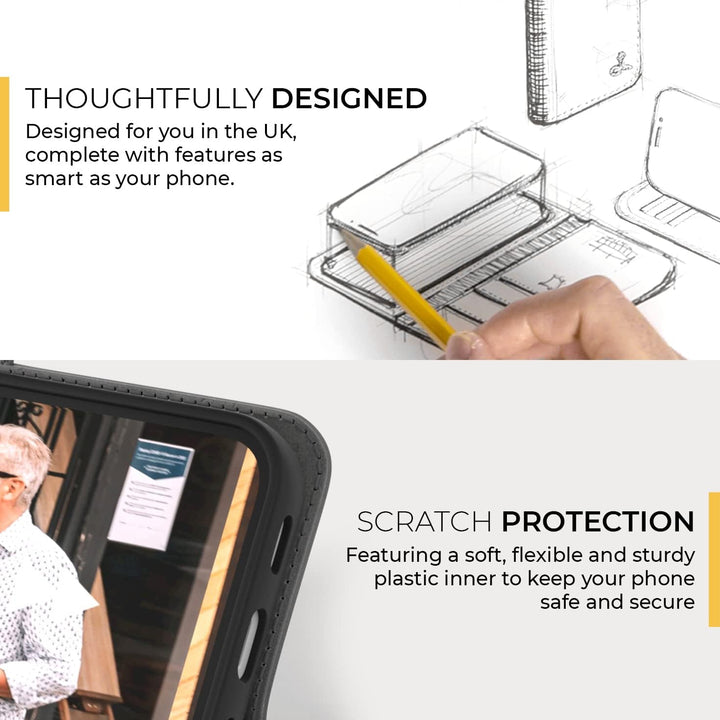 Snakehive iPhone 13 Hülle Leder | Stylische Handyhülle mit Kartenhalter & Standfuss | Handyhülle Sch