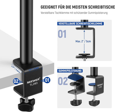 NEEWER Kameratischhalterung mit Kugelkopf, 17-40" verstellbares Tischlichtstativ mit 1/4" Schraube u