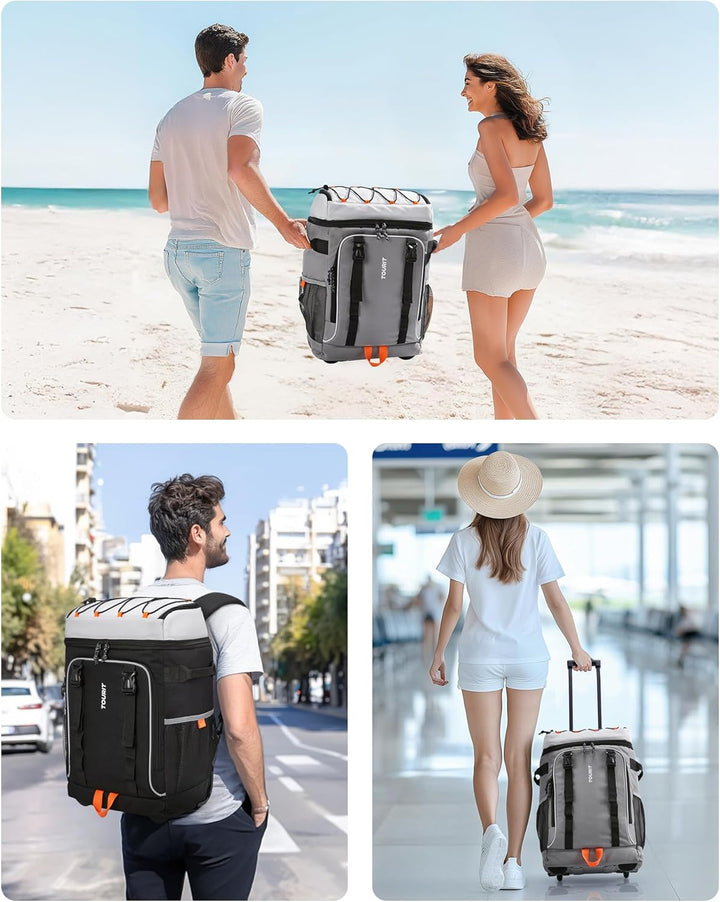 TOURIT Kühlrucksack mit Rollen für 50 Dosen, doppelter Boden und Doppelgriff, tragbare Kühltasche mi