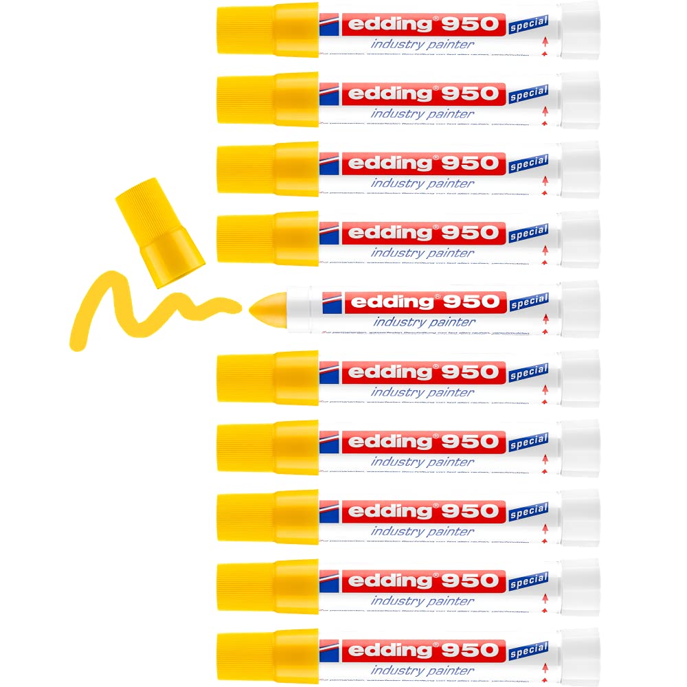 edding 950 Industrie Pastenmarker - gelb - 10 Stifte - Rundspitze 10 mm - Marker zum Beschriften von