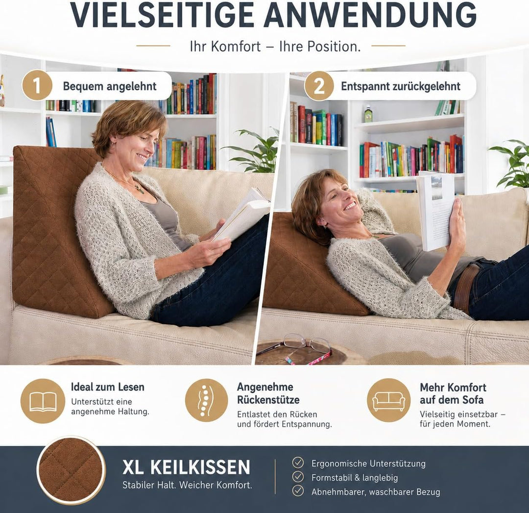 sabeatex® Rückenkissen, Keilkissen für Couch und Sofa, Lesekissen für bequemes Sitzen. 5 Unifarben f