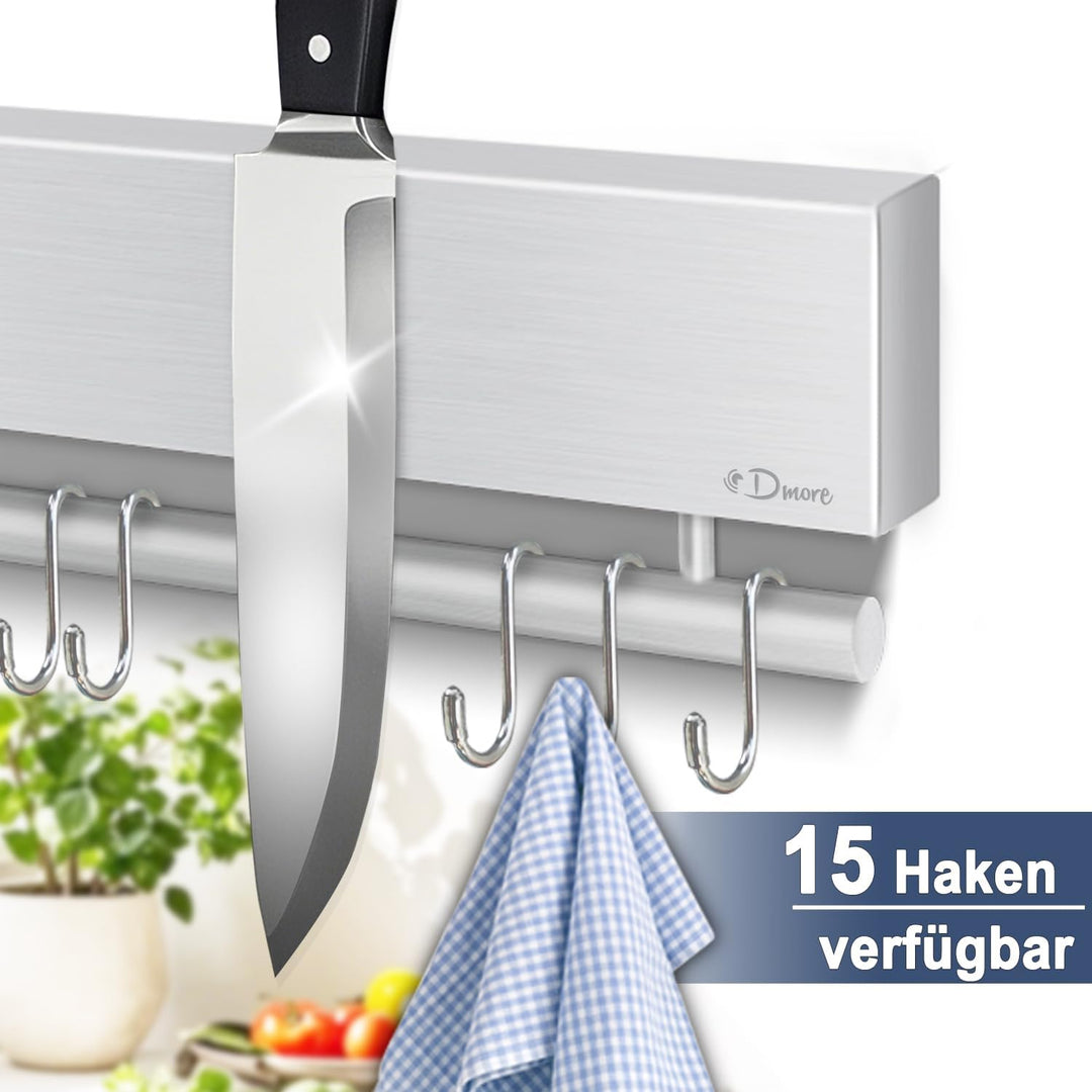 Dmore Magnetleiste Messer mit 15 Haken, 59 cm Messerhalter magnetisch aus Edelstahl, Magnet Messerha