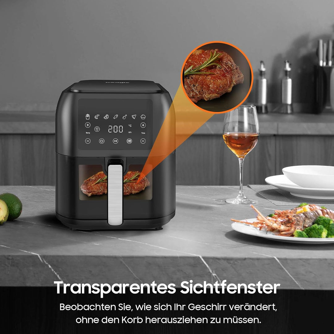 iceagle Heissluftfritteuse XXL Air Fryer 8,5L - Heissluftfritteuse mit Grosses Sichtfenster | Friteu