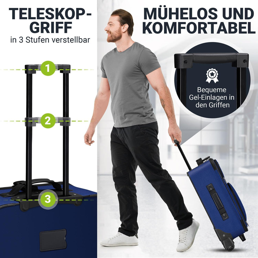 Juskys Trolley Reisekoffer Set 5 teilig - 60 Liter, 2 Rollen, Weichschale, wasserabweisend Stoff, le