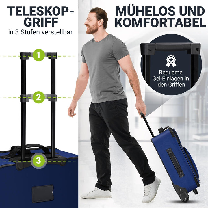 Juskys Trolley Reisekoffer Set 5 teilig - 60 Liter, 2 Rollen, Weichschale, wasserabweisend Stoff, le