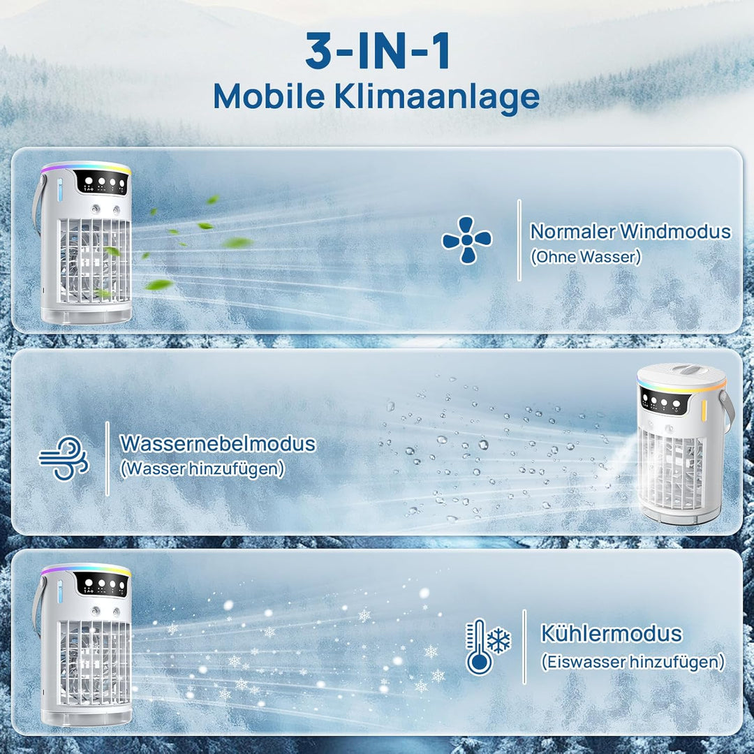 Mobile Klimaanlage, USB 4 In1 Mobile Klimagerät mit 3 Stufe Eis-Kühlnebel, Für Büro Zimmer und Schre