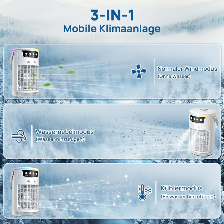 Mobile Klimaanlage, USB 4 In1 Mobile Klimagerät mit 3 Stufe Eis-Kühlnebel, Für Büro Zimmer und Schre