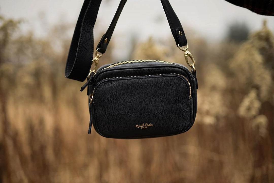 Gusti Umhängetasche Leder - Lulu Damen Umhängetasche Schultertasche Ledertasche Leder Schwarz, Schwa