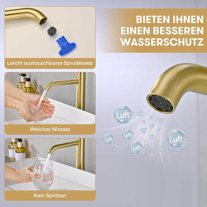 Waschtischarmatur Hoch, DETBOM Wasserhahn Bad-Mischbatterie, Keramischem Ventilkern, Armatur für Was