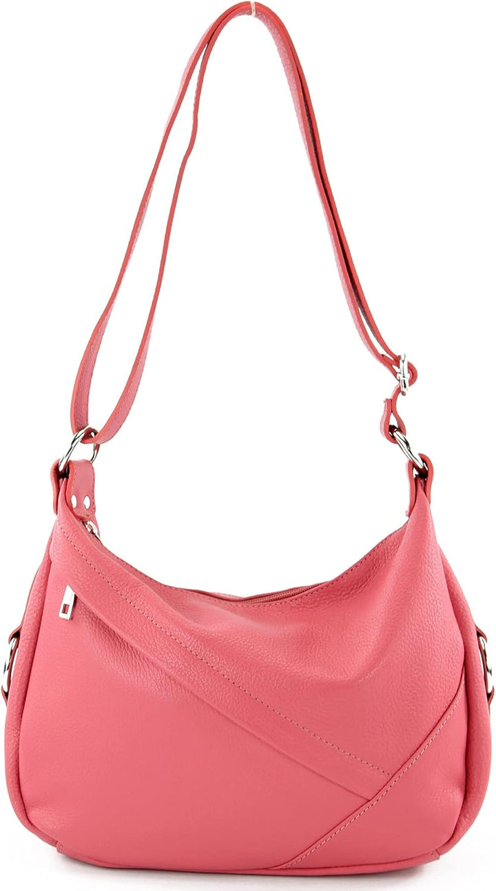 modamoda de -T164 - ital Schultertasche Umhängetasche aus Leder Bubble Gum, Bubble Gum