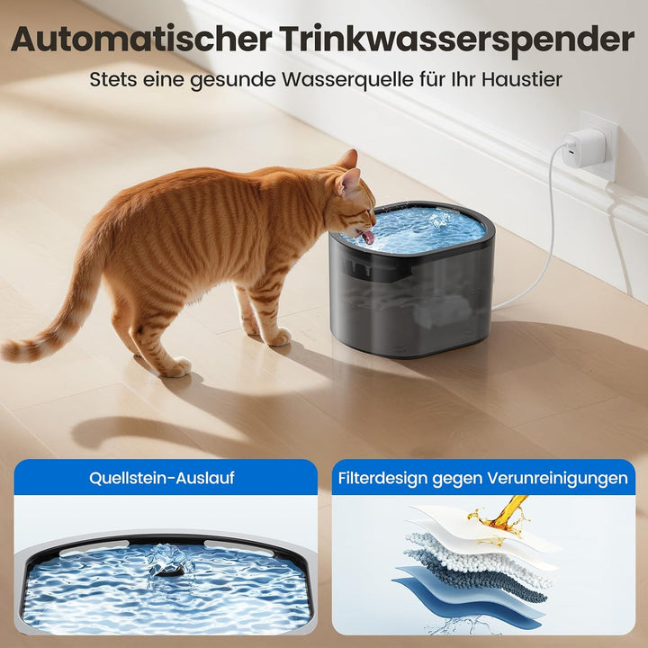 3L Automatischer Katzenfutterspender 2,5L Katzenbrunnen-Set, geräuscharmes App-gesteuertes Fernfütte