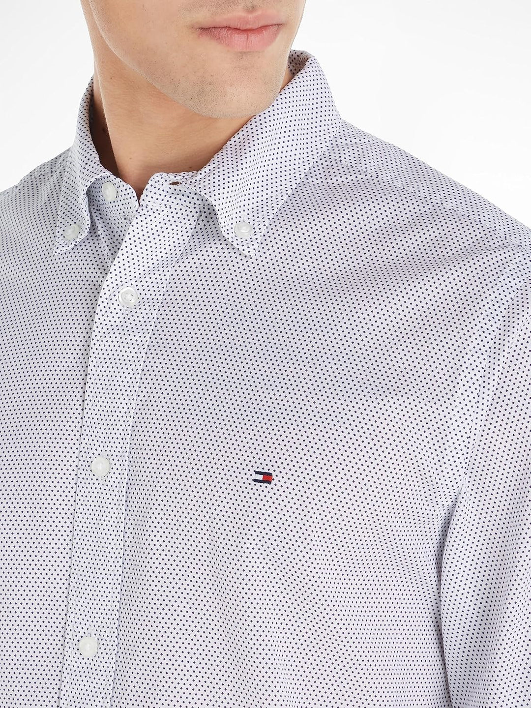 Tommy Hilfiger Herren Core Flex Mini Geo PRT Rf Shirt Freizeithemden S Weiss (White / Carbon Navy),