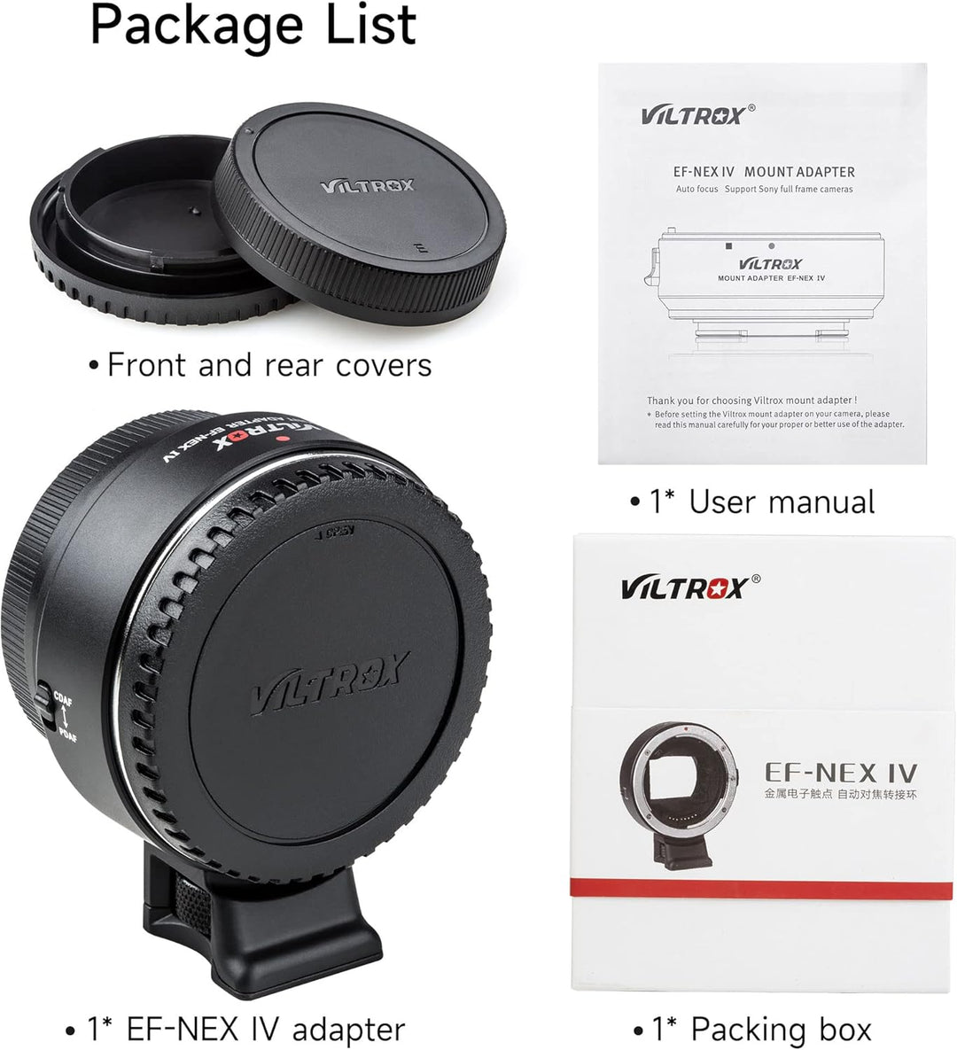 VILTROX EF-NEX IV Objektiv-Adapter CDAF/PDAF mit Blendensteuerung EXIF Übertragung Autofokusadapter