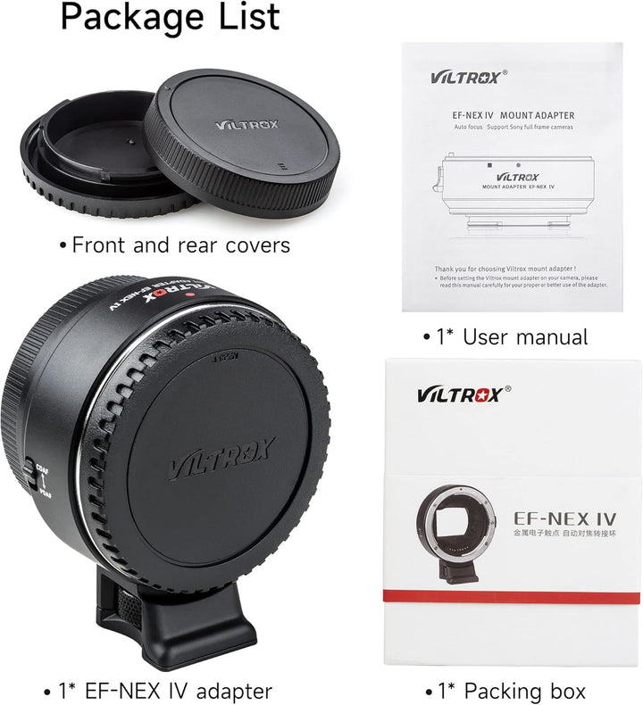 VILTROX EF-NEX IV Objektiv-Adapter CDAF/PDAF mit Blendensteuerung EXIF Übertragung Autofokusadapter