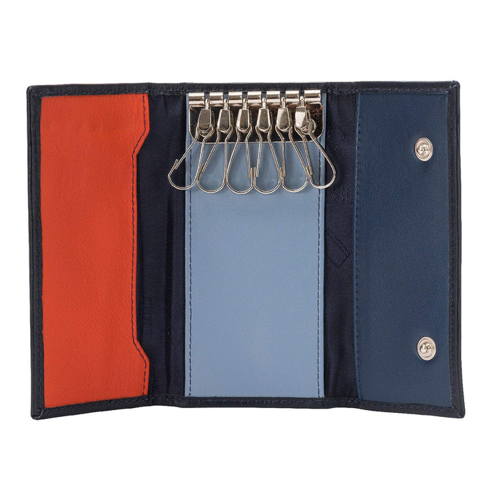 DUDU Klassische mehrfarbige Schlüsselmappe in Leder mit 6 Haken Navy, Navy