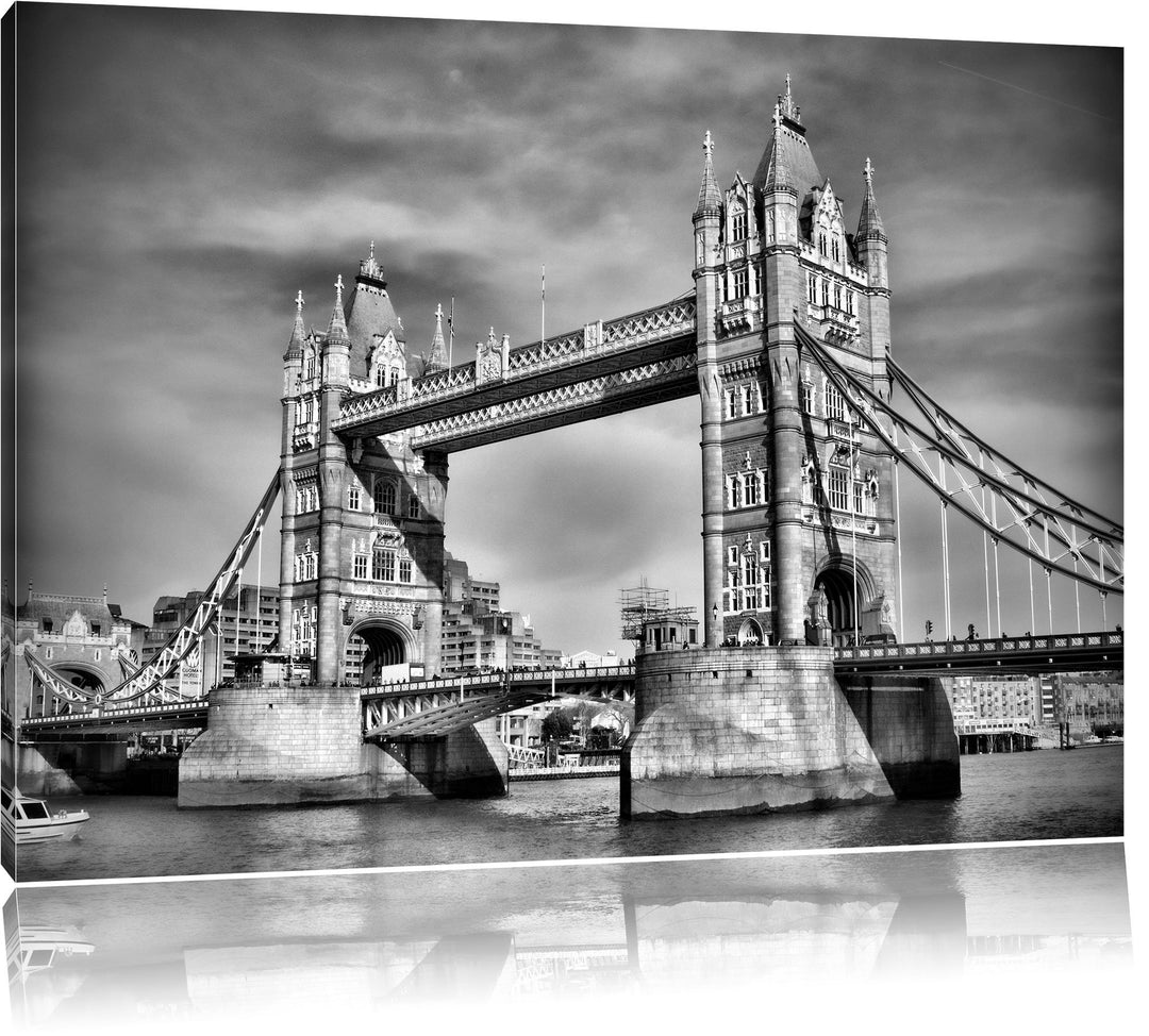 Monocrome, Tower Bridge, Format: 100x70 auf Leinwand, XXL riesige Bilder fertig gerahmt mit Keilrahm