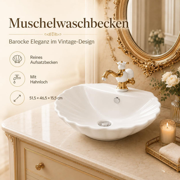 NEG Waschbecken Uno38A (Muschel-Form/oval) Aufsatz-Waschschale/Waschtisch (weiss) mit geschwungenem