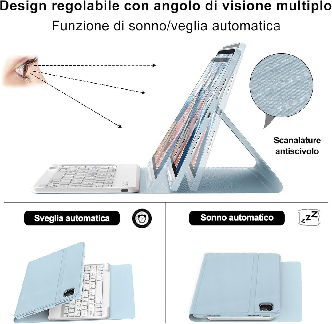 Hülle mit Tastatur für iPad Pro 12.9 6ª 2022 /5ª 2021/4ª 2020/3ª 2018 Gen Himmelblau Sonderausgabe,