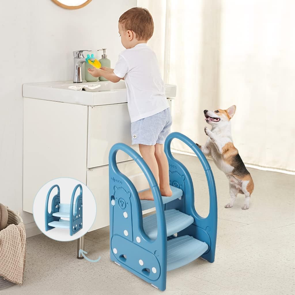 Onasti Tritthocker für Kinder, Dreistufiger Höhenverstellbar Tritt-Schemel Kinderschemel für Baby, B