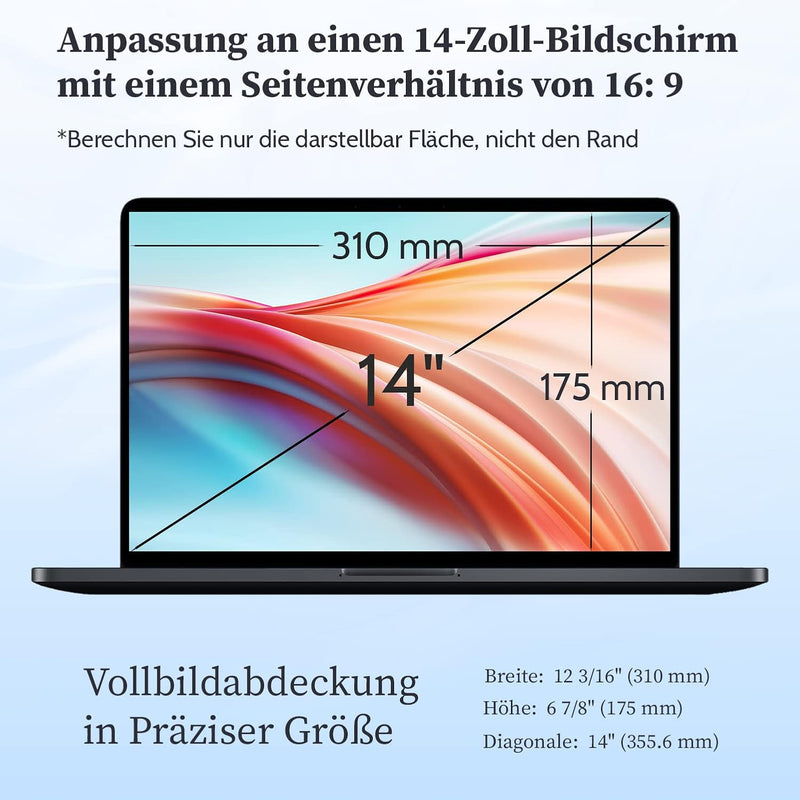 2 Stück Blaulichtfilter Displayschutzfolie für 14 Zoll 16:9-Seitenverhältnis Laptop Bildschirm, Anti