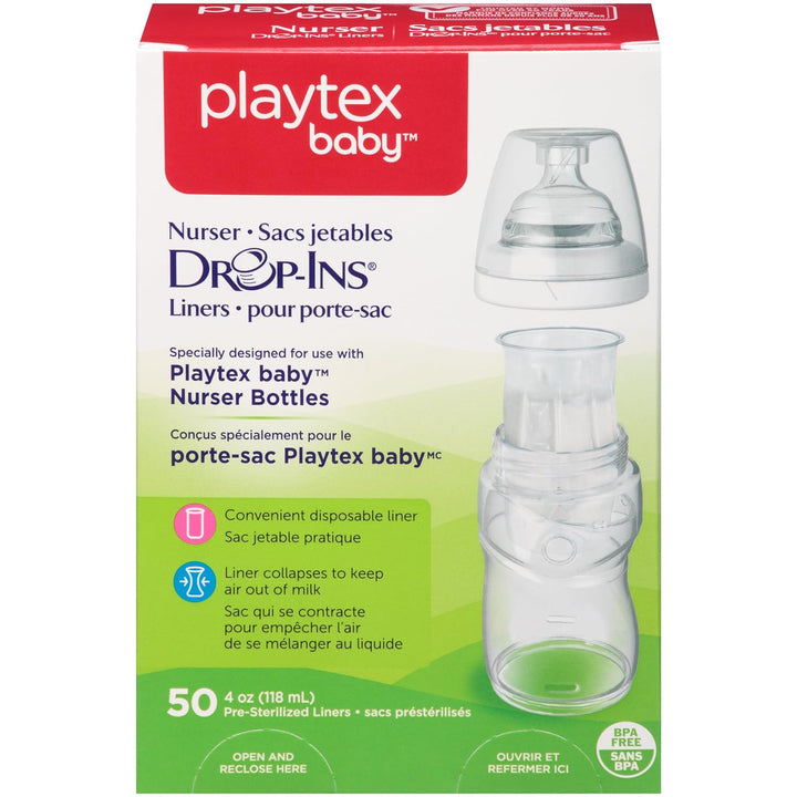 Playtex Baby Nurser Drop-Ins Einweg-Einlagen für Babyflaschen, näher an das Stillen, 118 ml, 50 Stüc