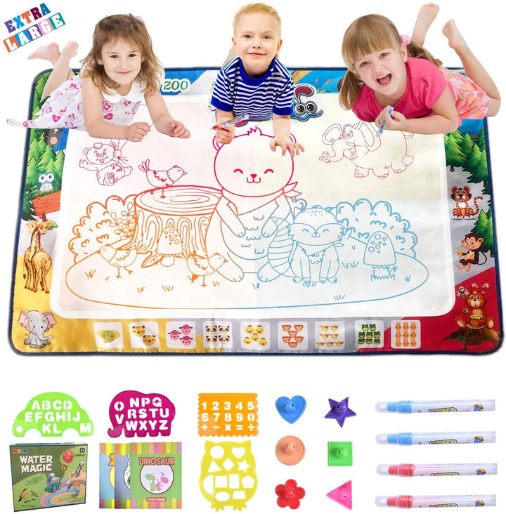 MOONTOY Tier Wassermalmatte 120 x 80cm, Wasser Doodle Matte Geschenk,Mädchen Malmatte mit Wasserstif